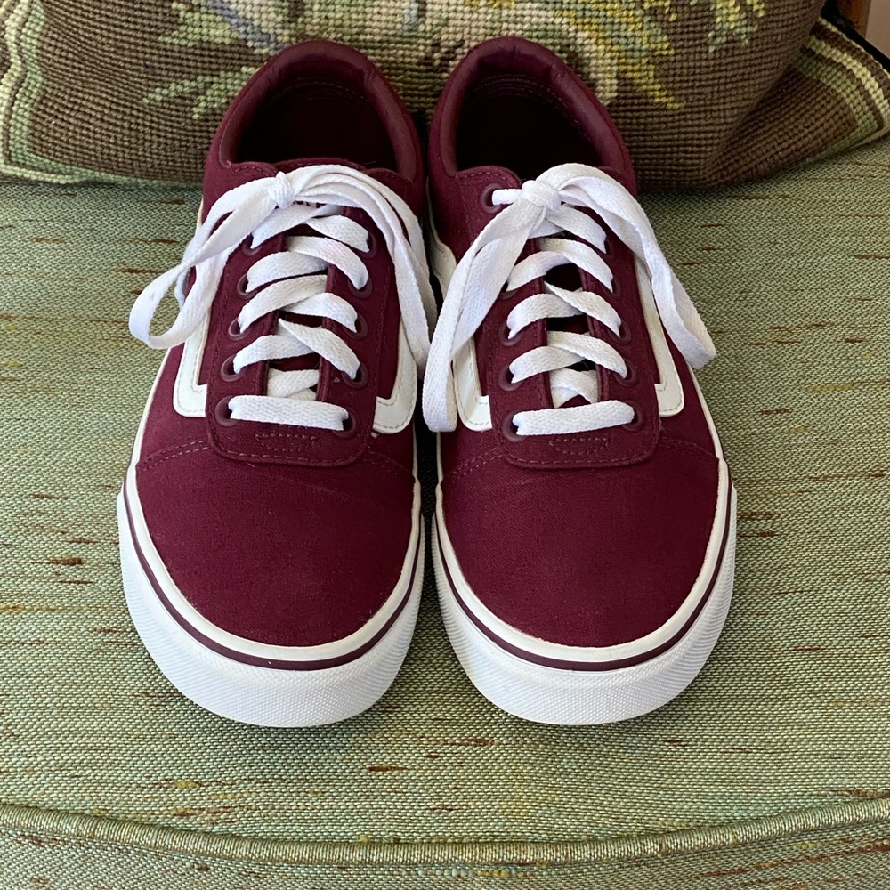 Vans Burgundy and White Sneakers